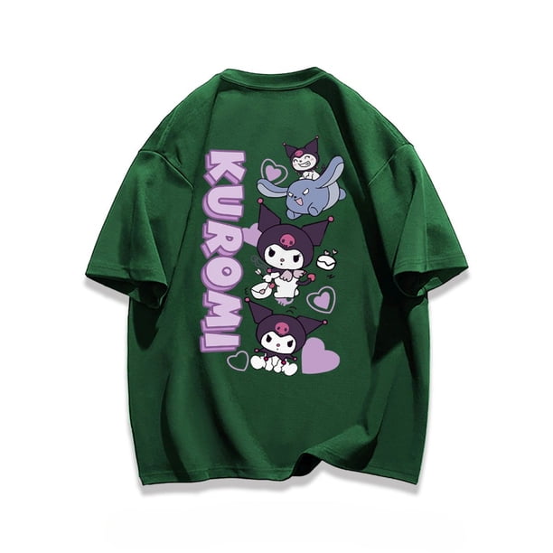 Sanrio Kuromi-Camiseta de manga corta para niña, camiseta de dibujos animados Kawaii Y2k, holgada, con estampado de Hip-hop, transpirable, Top informal de calle, regalos de verano