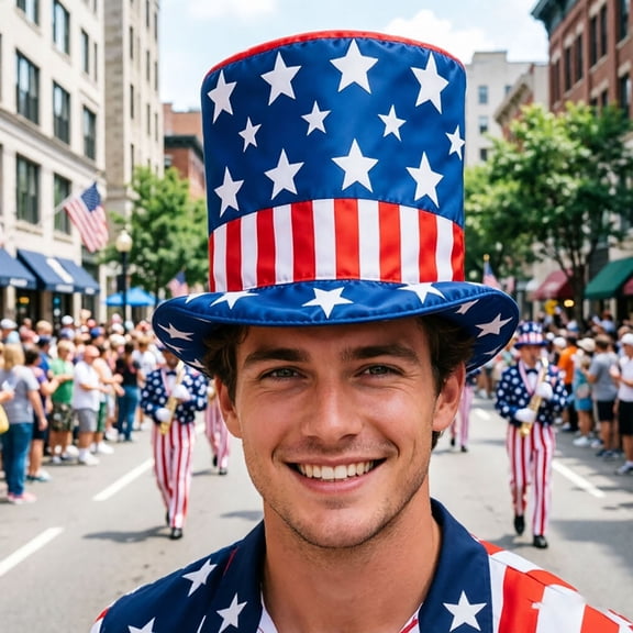 Patriotic Top Hat Star-Spangled American Flag Design Hat for 4th of July Parades Parties Independence Day Celebrations