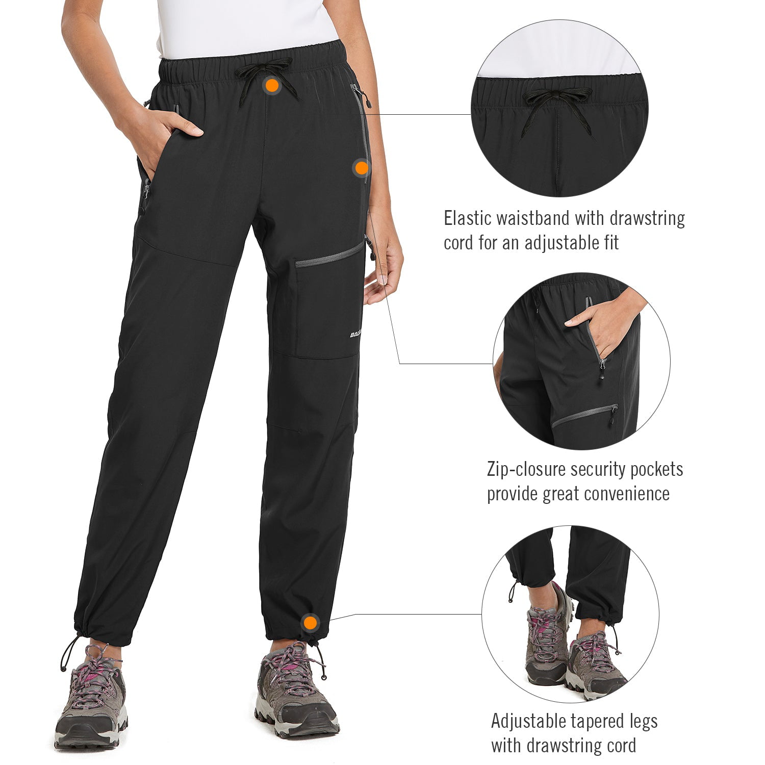  BALEAF Women's Convertible Pants, Quick Dry Hiking Joggers,  Water Resistant Jogger Pants with Zipper Pockets, Lightweight High Waistd  Cargo Joggers Travel Camping Work Pants Black XS : Clothing, Shoes & Jewelry