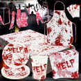 thumbnail image 2 of Vajilla desechable de terror para Halloween, placa de papel con estampado sangriento de manos, delantal sangriento de carnicero, accesorios de decoración de fiesta de zombis, 2 of 4