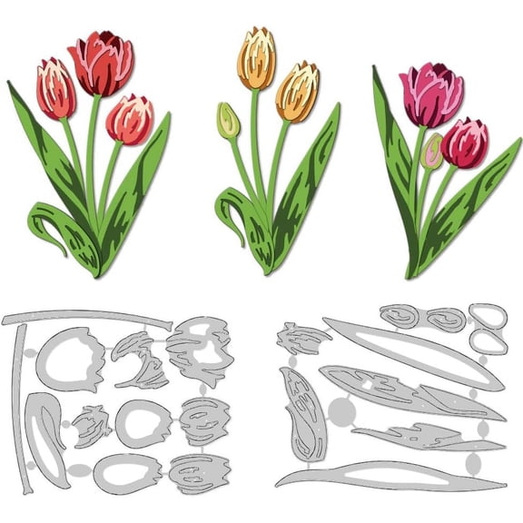 Layered Tulips Die Cuts Spring Flowers Carbon Steel Die Cuts Cutting Dies Frame Stencils Scrapbooking Embossing Template Dies