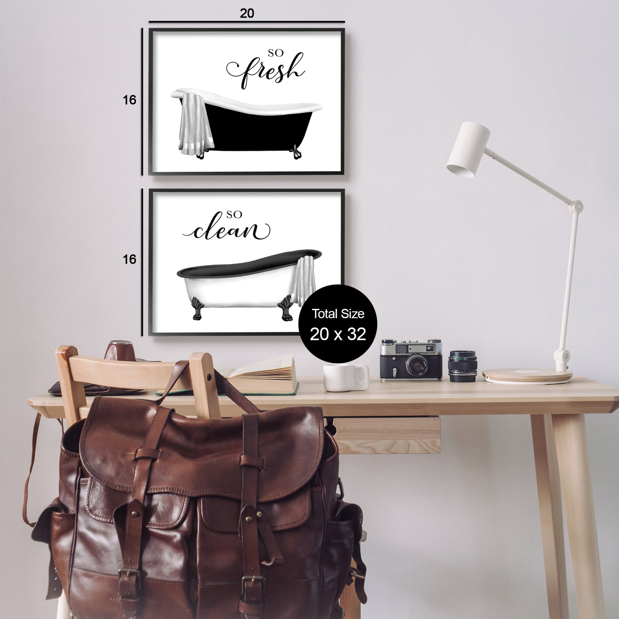 Stupell Industries So Fresh & Clean Bathtubs Typography Painting Black Framed Art Print Wall Art, Set of 2