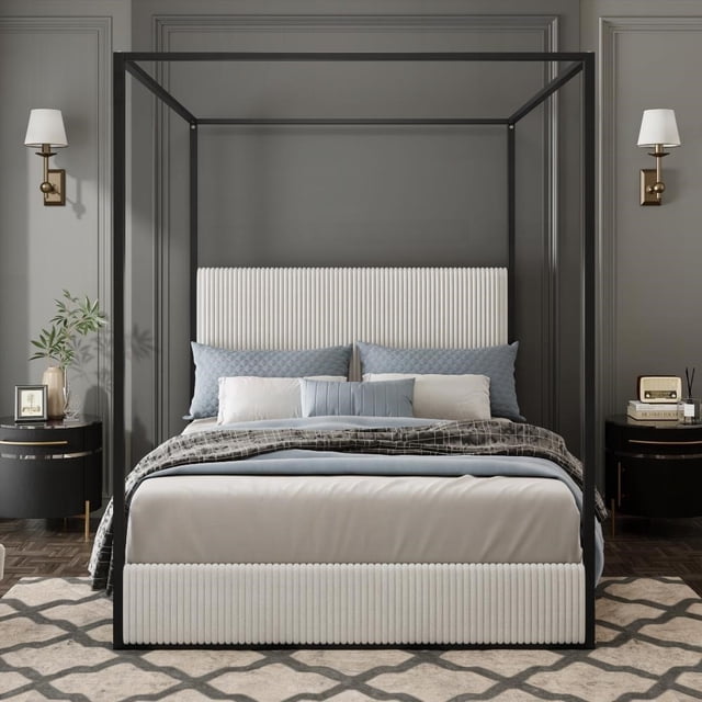 Lit à Baldaquin en Métal avec Cadre Durable et Confort Luxueux/simple TG