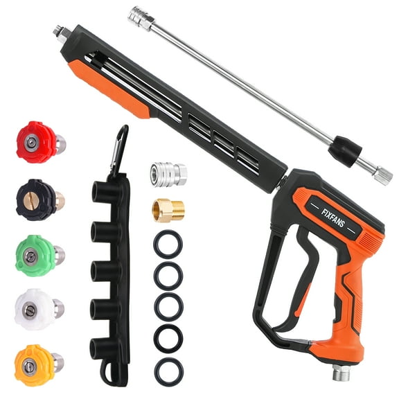 Pressure Washer Gun Kit, 4000PSI Power Washer Handle Gun with Replacement Wand Extension, High Pressure Spray Gun with 5 Nozzle Tips, M22 Fitting, 1/4" Quick Connect Female, Stainless Steel