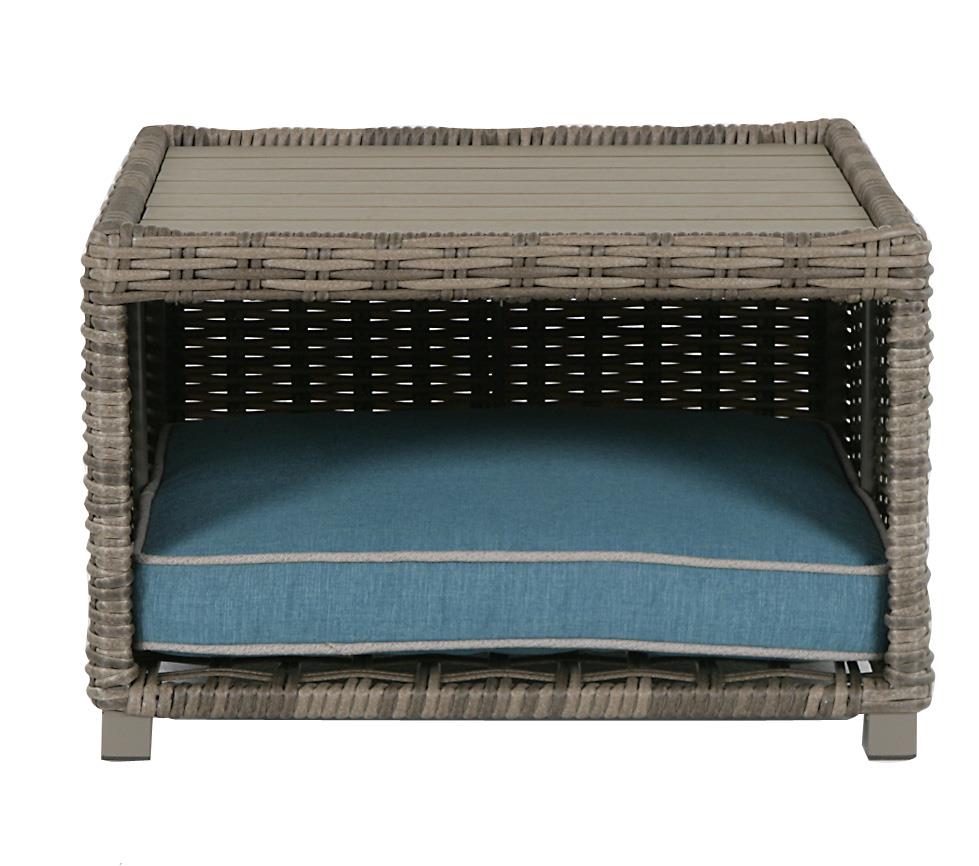 COSCO Outdoor, 2 Piece Patio Set, Lounge Chair, Multifunctional Ottoman/Table, Gray Wicker, Teal Blue Cushions - image 4 of 9