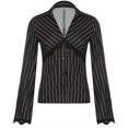 thumbnail image 1 of Negro L 2021 Moda Mujer Calle Chica Caliente Retro Empalme De Encaje A Rayas Camisa A Rayas Negras Chaqueta De Una Sola Fila Con Dos Botones En La Cintura Con Cuello En V Top Informal, 1 of 8