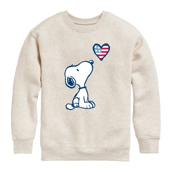 Peanuts - Snoopy Flag Heart Graphic Long Sleeve Fleece Sweatshirt