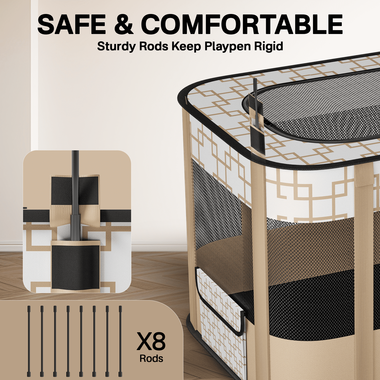 BEBANG Pet Playpen, Foldable Portable Dog Cat Playpens Exercise Kennel Tent, Removable Shade Cover, Indoor Outdoor Travel Camping Use(M)