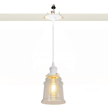 Kiven Can Lights Retrofit Recessed Lighting with E26 Power Outlet Adapter, 4/5 Inch Replacement Conversion Kit, Farmhouse Glass Pendant Lighting for Living Room Hallway Kitchen,1 Light,White