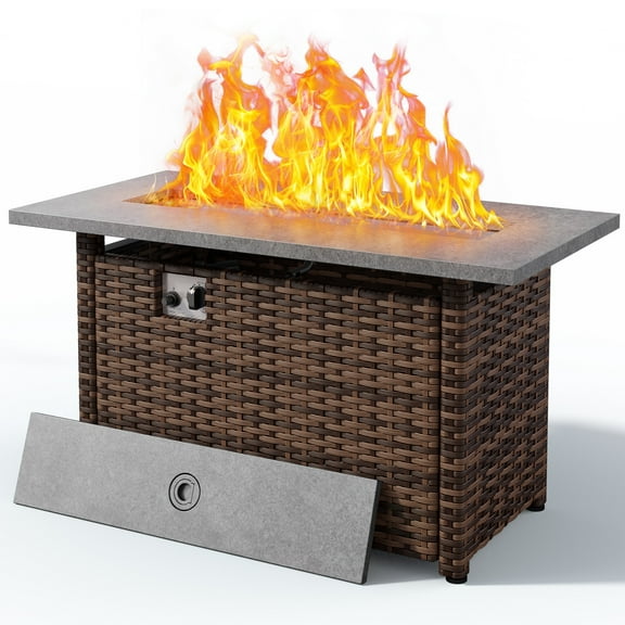 Noelse 45" Gas Fire Pit Table, 50,000 BTU Propane Fire Pits for Outdoor with Steel Lid and Lava Rock, 2 in 1 Fire Pit Table Gatherings Parties on Patio Deck Garden, CSA-Listed, Brown