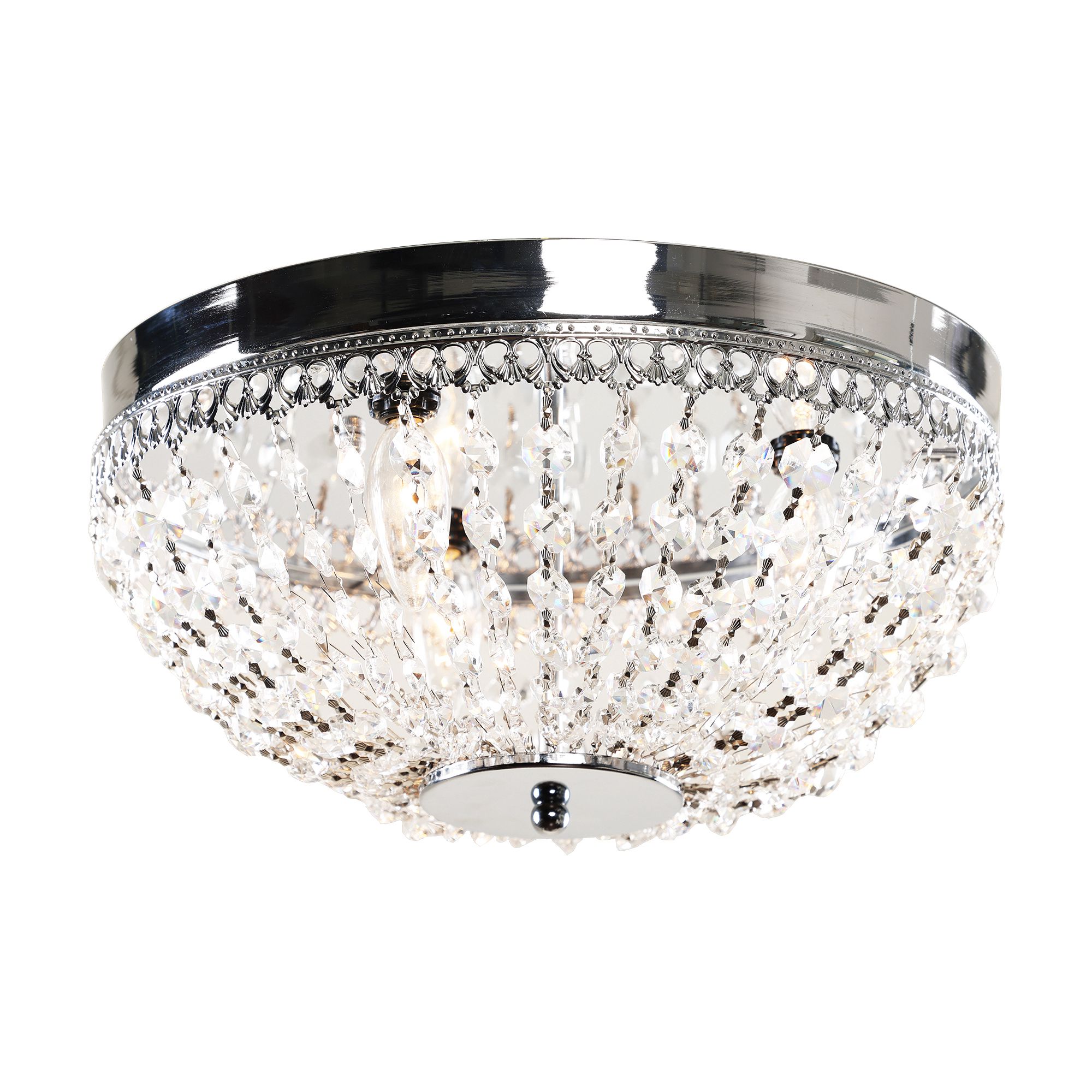 Modern Chandelier Ceiling Light Fixture Crystal Flush Mount Chandelier Lighting Ceiling Lamp, 14 Inch, Chrome