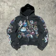 thumbnail image 3 of Sudadera informal y2k para mujer, cárdigan con cremallera, sudadera holgada con capucha, letras estampadas versátiles, patrón geométrico de hip hop, novedad de 2024, 3 of 5