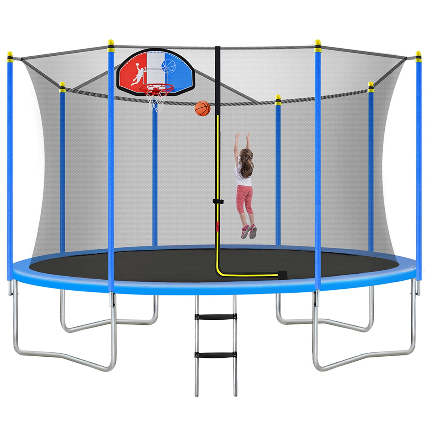 Private Jungle 14FT Trampoline, Jump Recreational Trampolines with Enclosure Net, Ladder and Basketball Hoop for Kids Family - Blue Private Jungle 14FT Trampoline, Jump Recreational Trampolines with Enclosure Net, Ladder and Basketball Hoop for Kids Family - Blue