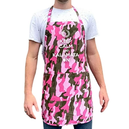 

ApronMen Funny Aprons For Men - Keep Calm & Kalamata on - 100% Cotton with Pockets - Pink Camo Color
