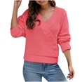 thumbnail image 1 of Timegard Hauts à Manches Longues pour Femmes Col en V Pull-Over Couleur Unie Mode Automne Blouse Décontractée Ample, 1 of 4