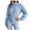 Blue, variant on Women's Long Sleeve Solid Color O Neck Knit Openwork Pullover Tunic Casual Loose Fall Winter Fashion Outwear Grey S