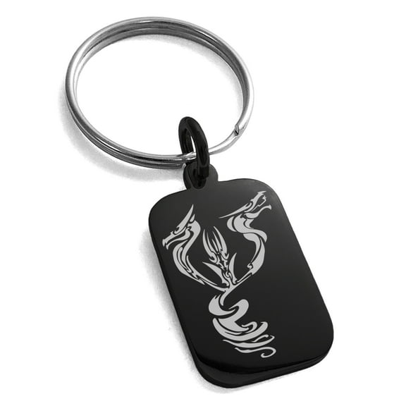 Stainless Steel Menacing Hydra Engraved Small Rectangle Dog Tag Charm Keychain Keyring