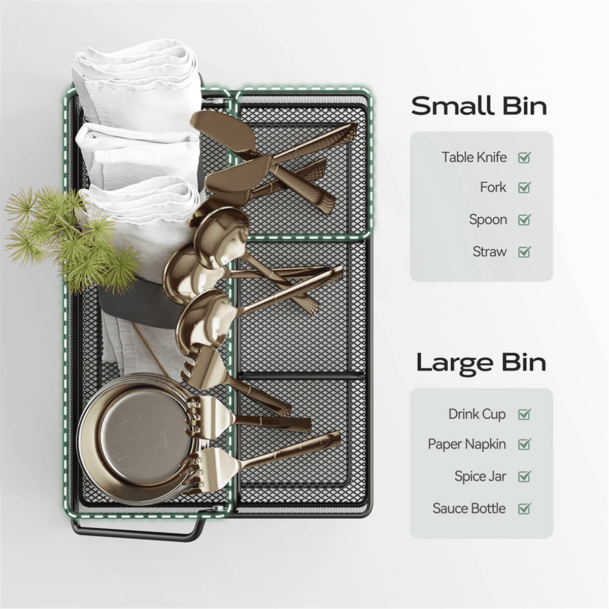 Cutlery Storage Basket with 4 Compartments, Mesh Flatware Holder Organizer Perfect for Home, Kitchen, , Camping