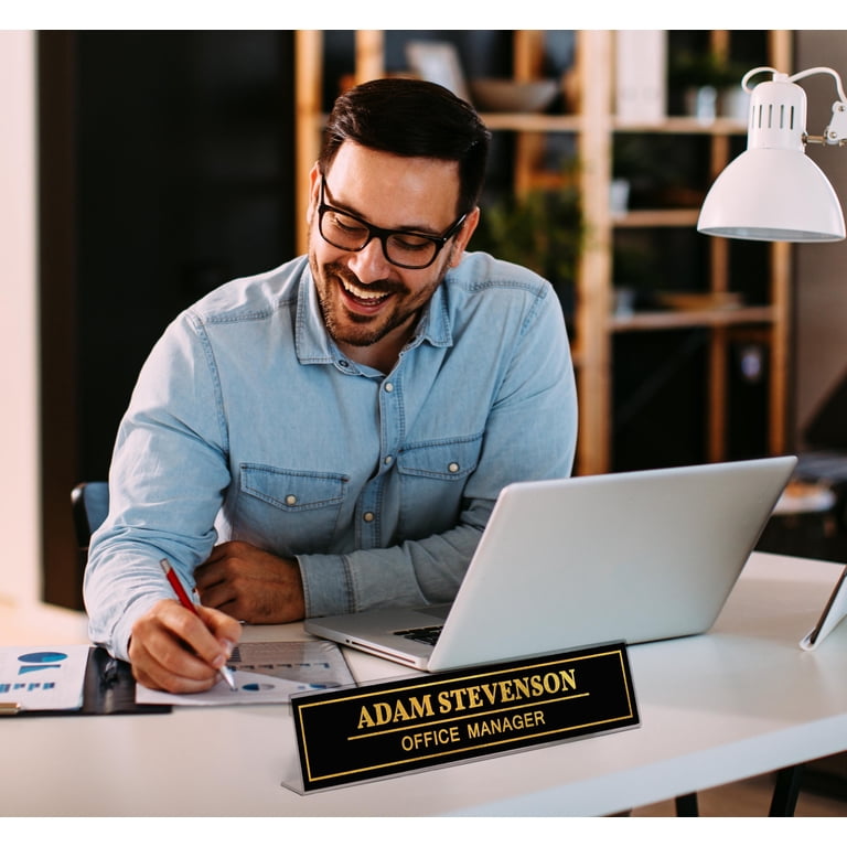 Personalized Acrylic Desk Name Plate | Modern Office Nameplate Sign With Floral Design (8"x2.5")