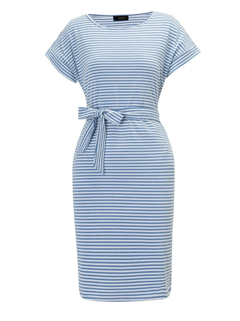 Uvn Summer Dresses for Women Striped T Shirt Dress Casual Midi Dress Short Sleeve Sundress with Pockets Uvn Summer Dresses for Women Striped T Shirt Dress Casual Midi Dress Short Sleeve Sundress with Pockets