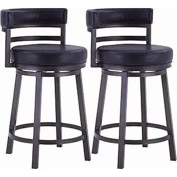 Armen Living Madrid 26" Seat Height Swivel Ford Black Faux Leather and Mineral Finish Bar Stool for Kitchen Island Counter, Set of 2