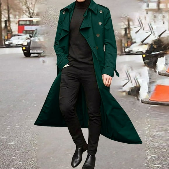 ESSSUT Manteau Décontracté pour Hommes 2023 Tendances Hiver Long Trench-Coat Facile Couleur Unie Chaud Col Rabattu Manteau Décontracté d'Affaires Vert Menthe S