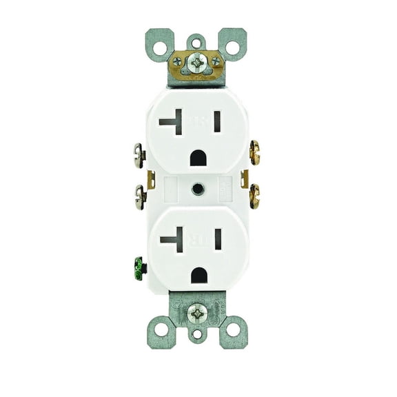 Leviton Duplex Receptacle T5820-W, Residential Grade, Self Grounding - 20A 125V - White
