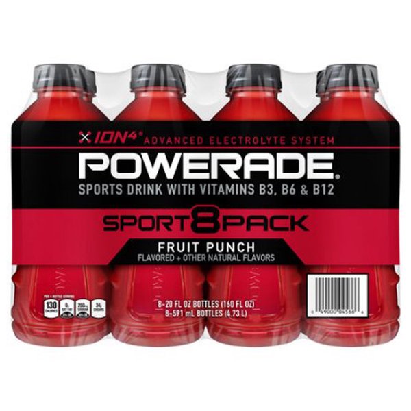 Powerade Fruit Punch Sports Drink 20 oz Plastic Bottles Pack of 8