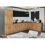 Kitchen Prestige Collection Natural Teak & Black Color Base Size 11Ft Wide