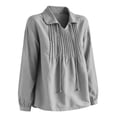 thumbnail image 4 of beishanbush Winter Sales Saving $15 Women Shirts Women's Blouse,V Neck Pleated Lapel Long Sleeve Loose Fit Under $20, 4 of 4
