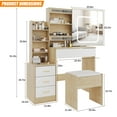 thumbnail image 2 of LED Vanity Desk with Sliding Mirror and Stool, 3 Color Lighting Makeup Table with 4 Drawers and Charging Station, Space Saving Bedroom Dressing Table, Wood/Black/White/Pink/Marble, 2 of 7