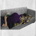 thumbnail image 6 of Yellow Damask Soft Flannel Fleece Throw Blanket, Curvy Yellow Stems Ornament on Silhouette Swirls and Branches, Cozy Plush for Indoor and Outdoor Use, 70" x 90", Dark Purple and Yellow, by Ambesonne, 6 of 6