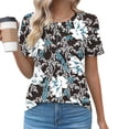 thumbnail image 2 of QQAMB Womens Tops Crewneck Pleated Floral Printed Short Sleeve Casual T Shirt Loose Fashion Blouse Tops Black L, 2 of 4
