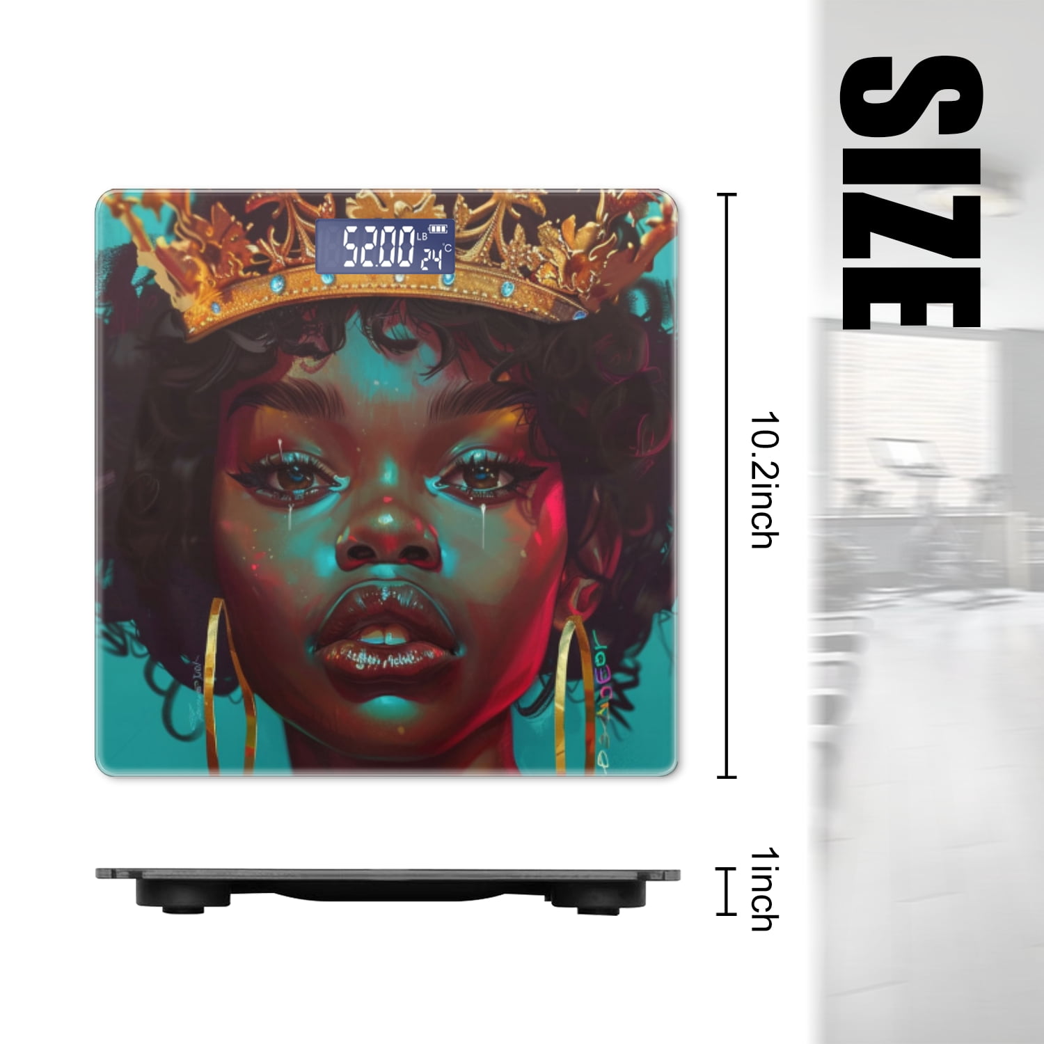 Bathroom Scale, Highly Accurate Digital Body Scale,Precisely Measures Weight up to 400 lbs-Beautiful Black Woman With Golden Crown