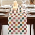thumbnail image 3 of Colorful Checkered Table Runner, Vintage Plaid Grid Geometric Beige Washable Cotton Linen Table Runners 120 Inches Long, Dresser Scarf Runner for Dining/Living Room/Kitchen/Square Tables 13''x120'', 3 of 9