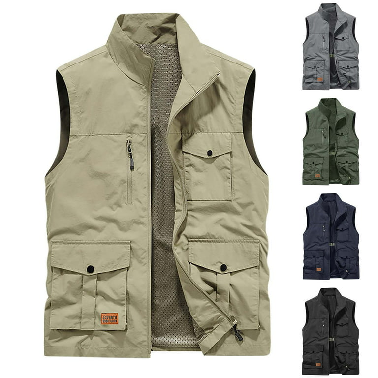 Men's Casual Outdoor Vest Zip-up Jacket Quick Dry Work Travel Cargo Jacket  Multi Zipper Pockets Light Waistcoat (3X-Large, Army Green 01)