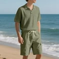 thumbnail image 5 of CHUMUD Cotton Linen 2 Piece Sets for Men Half Button Collared Short Sleeve Shirts and Drawstring Cargo Shorts Summer Trendy Casual Vacation Outfits, 5 of 9