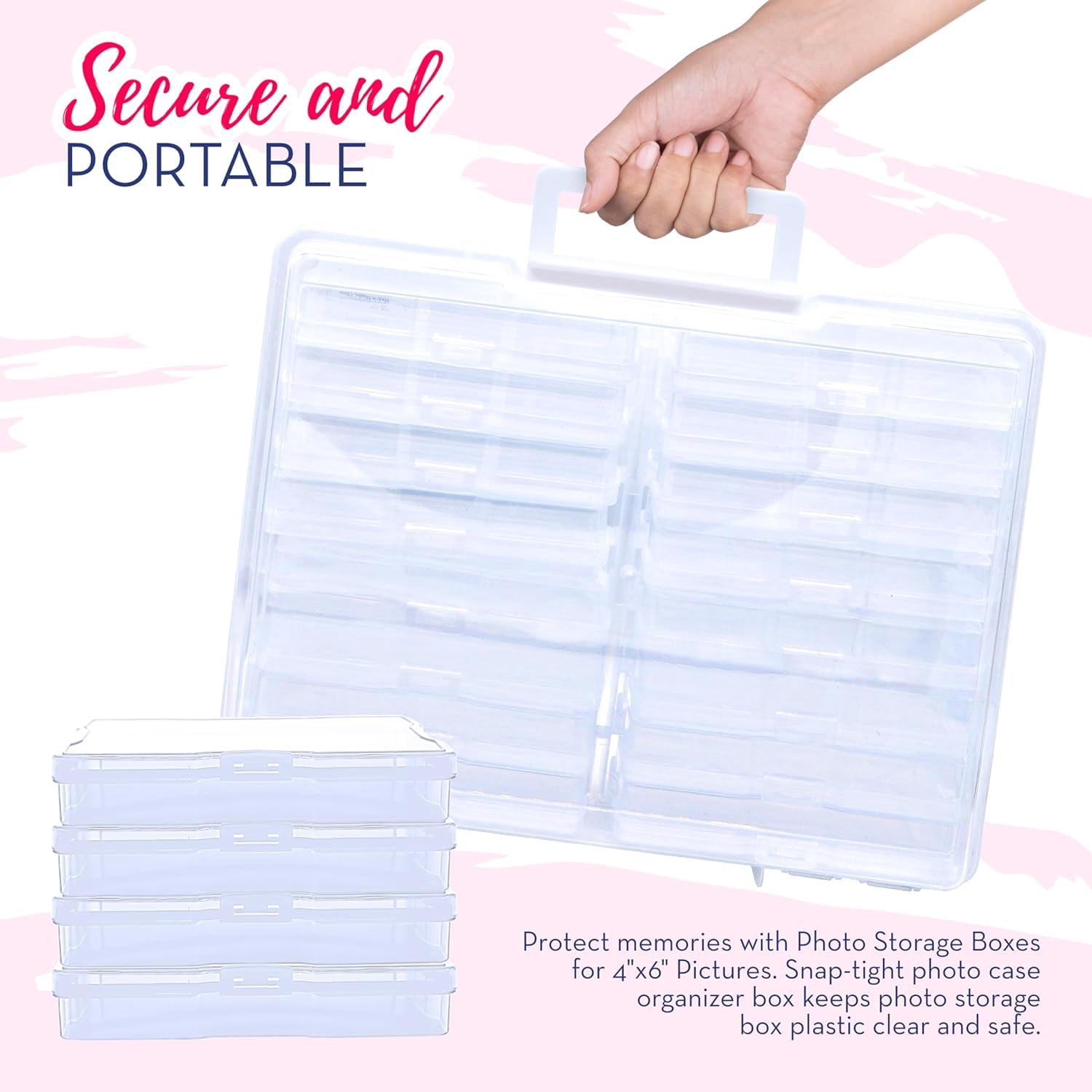 4E's Novelty 16 Pack Clear Photo Storage Box with 4x6 Photo Cases and Photo Organizing Box, 4x6 Photo Storage Box