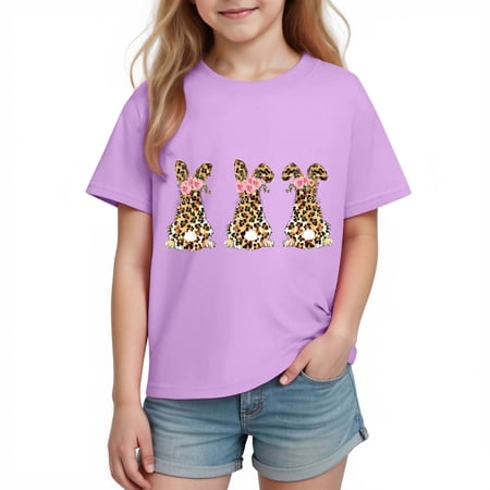 Auroural Girls Short Sleeve Shirts Size 8-10 Short Sleeve Shirts for Girls Boys Girls Easter Shirts Rabbit Printed Tshirt Short Sleeve Top Funny Graphic Tshirts 3-14 Years