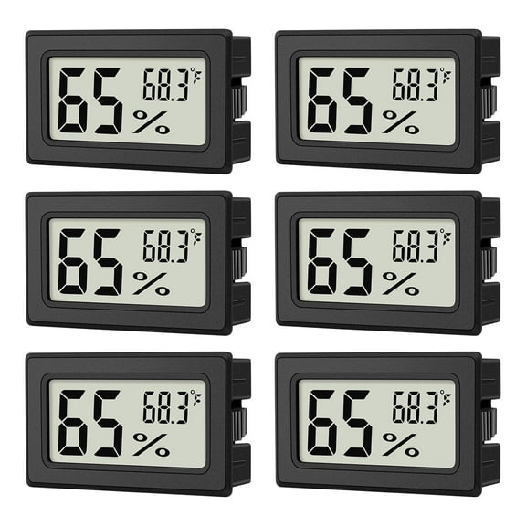 6 Pack Mini Digital Thermometer Hygrometer,1.9x2.9x0.65In Humidity Meters,Black Mini Digital Thermometer Humidity Gauge Meter for Humidors,Greenhouse,Garden