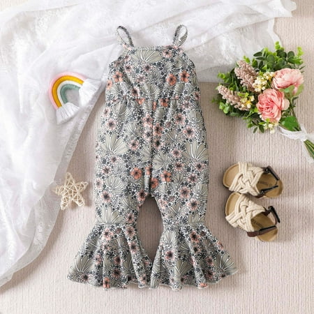 

NIUREDLTD Toddler Girls Sleeveless Floral Prints Romper Bell Bottoms Jumpsuit Clothes