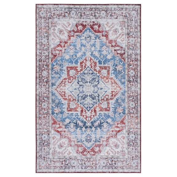 SAFAVIEH Tucson Jennica Traditional Machine Washable Area Rug, 8' x 10', Blue/Red