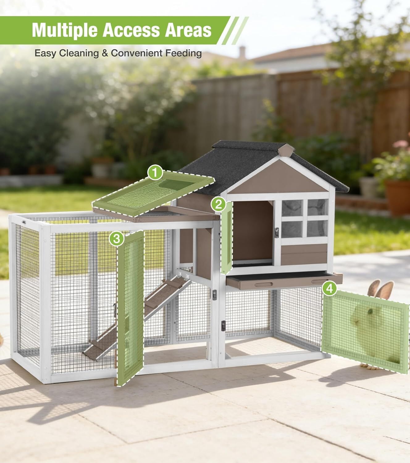 Aivituvin Rabbit Hutch Outdoor Rabbit Cage Indoor 51.6" L Waterproof Bunny Cage with Chew-Proof Ramp and Lockable Doors for Indoor Outdoor Use Grey