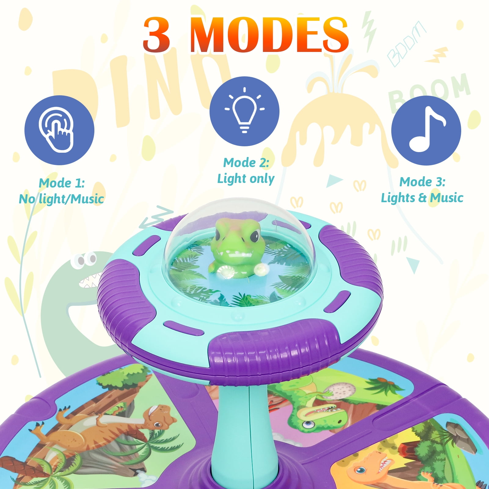 Wdmiya Dinosaur Sit and Spin Toys for Toddlers 1-4, 360° Spinning Seat Activity Toy with Light and Music, Christmas Birthday Gifts for Boys and Girls, Kids Twister Toy