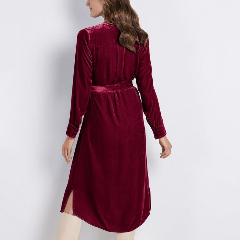 red velvet holiday dresses Red Velvet Mock Neck Padded Shoulder Midi Dress *FINAL SALE* – SSYS main image 0