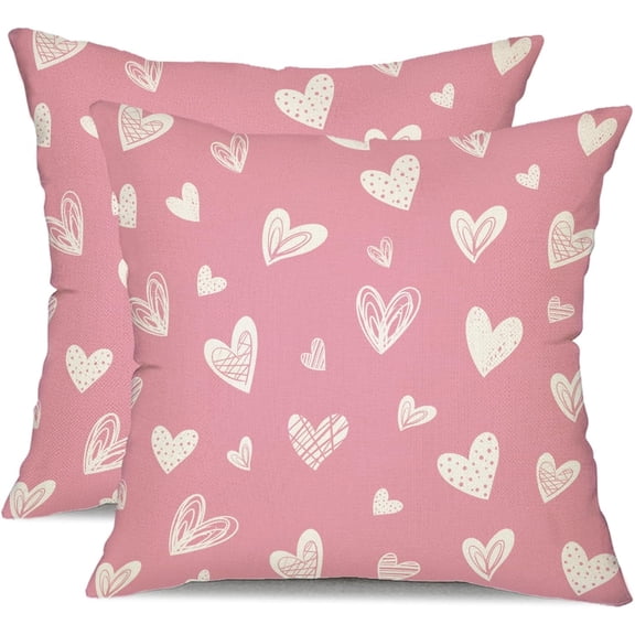Valentine''s Day Pillow Covers 18x18 Inch Set of 2 White Hearts Decor Pink Throw Pillow Covers Valentine''s Day Cushion Case Decoration for Sofa Couch