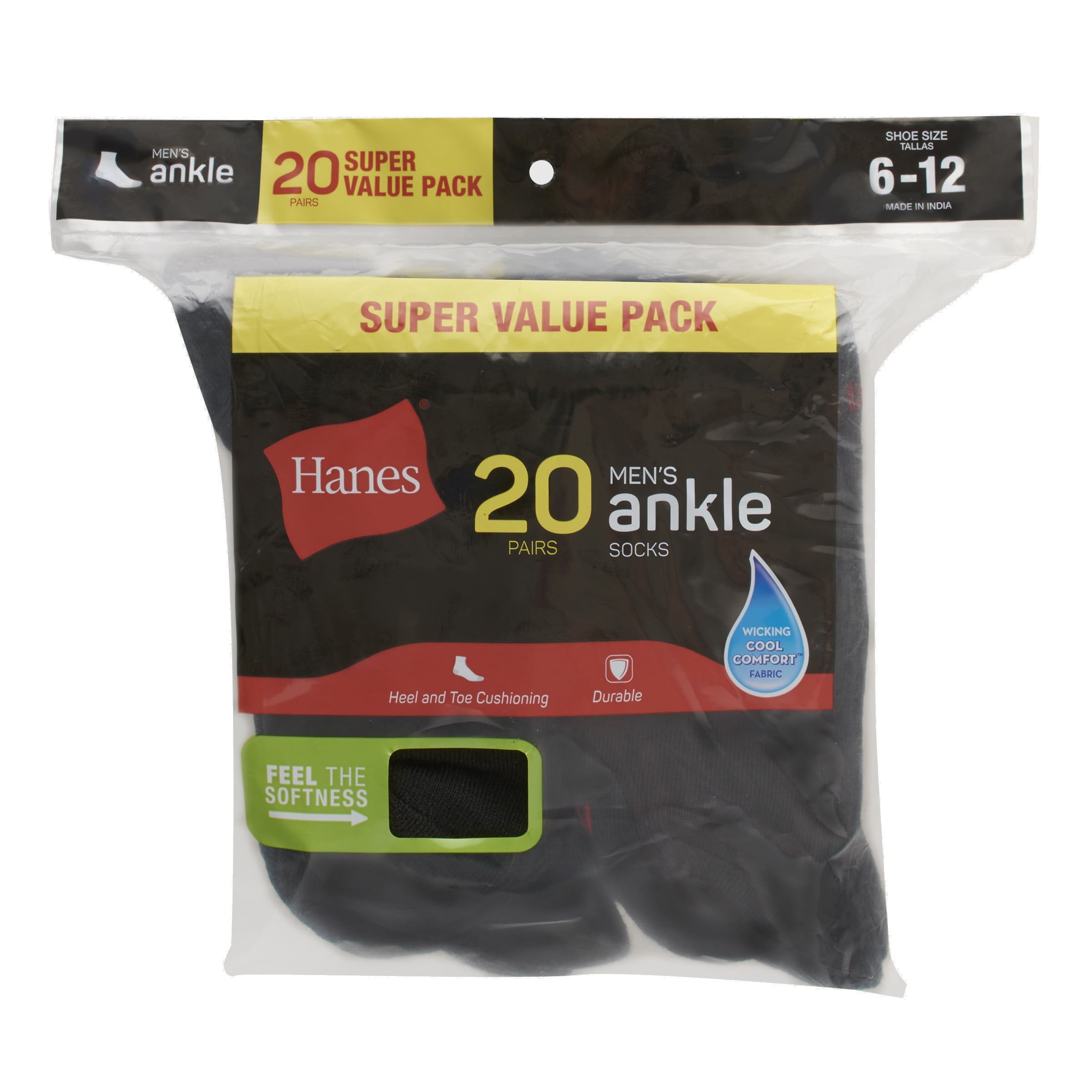 Hanes Men's Lightweight Comfort Super Value Ankle Socks - 20Pk