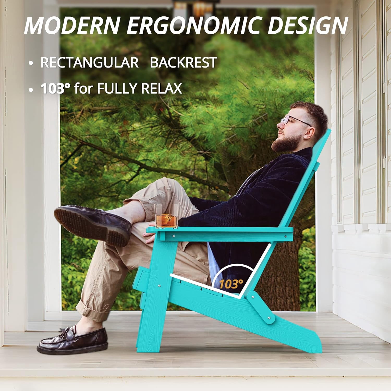 Dycanpo Folding Adirondack Chair, Hdps Poly Modern Outdoor Chair Weather Resistant, Aruba Blue