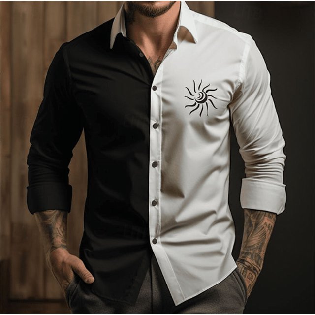 Camisa de hombre con gráficos geométricos, imagen HD, suave y cómoda, camisa de manga larga, diseño de moda transpirable