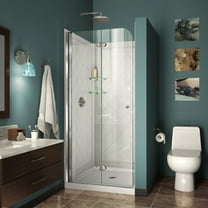 DreamLine Aqua Fold 32 in. D x 32 in. W x 76 3/4 in. H Frameless Bi-Fold Shower Door in Chrome with White Base and Backwall Kit